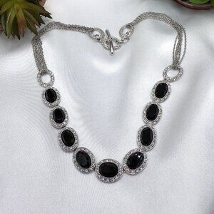 Vintage MONET Black Cabochons and Rhinestone Necklace